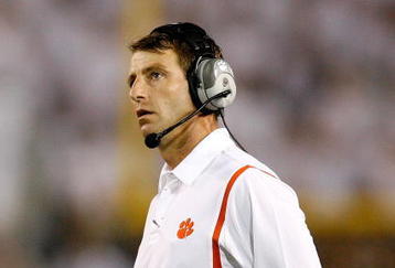 ATLANTA - SEPTEMBER 10:  Head coach Dabo Swinney of the Clemson Tigers looks on against the Georgia Tech Yellow Jackets at Bobby Dodd Stadium on September 10, 2009 in Atlanta, Georgia.  (Photo by Kevin C. Cox/Getty Images)