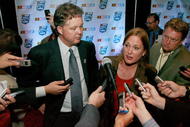 CHARLOTTE, NC - OCTOBER 14:  Nascar CEO Brian France and International Speedway President Lesa France Kennedy speak to the media after the Hall of Fame announcementsÊon October 14, 2009 in Charlotte, North Carolina.  (Photo by John Harrelson/Getty Images for NASCAR)