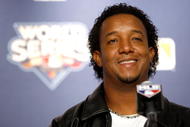 NEW YORK - NOVEMBER 03: Pedro Martinez #45 of the Philadelphia Phillies speaks to the media during a press conference at Yankee Stadium on November 3, 2009 in the Bronx borough of New York City. (Photo by Jared Wickerham/Getty Images)