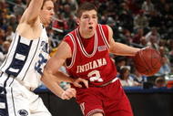 INDIANAPOLIS - MARCH 12: Matt Roth #2 of the Indiana Hoosiers drives against Danny Morrissey #33 of the Penn State Nittany Lions during the first round of the Big Ten Men's Basketball Tournament at Conseco Fieldhouse on March 12, 2009 in Indianapolis, Indiana. (Photo by Jonathan Daniel/Getty Images)