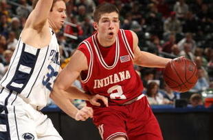 INDIANAPOLIS - MARCH 12: Matt Roth #2 of the Indiana Hoosiers drives against Danny Morrissey #33 of the Penn State Nittany Lions during the first round of the Big Ten Men's Basketball Tournament at Conseco Fieldhouse on March 12, 2009 in Indianapolis, Indiana. (Photo by Jonathan Daniel/Getty Images)