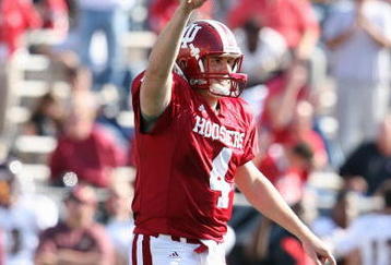 BLOOMINGTON, IN - NOVEMBER 01:  Quarterback Ben Chappell #4 of the Indiana Hooisers celebrates on the field during the game against the Central Michigan Chippewas at Memorial Stadium on November 1, 2008 in Bloomington, Indiana.  (Photo by Andy Lyons/Getty Images)