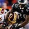 LANDOVER, MD - OCTOBER 26:  Quarterback Jason Campbell #17 of the Washington Redskins avoids a sack by Sean Jones #26 of the Philadelphia Eagles during fourth quarter action at FedEx Field October 26, 2009 in Landover, Maryland. The Eagles won the game 27-17.  (Photo by Win McNamee/Getty Images)