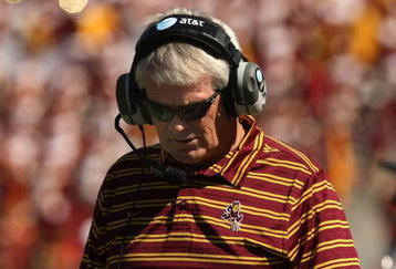 LOS ANGELES, CA - OCTOBER 11:  Head coach Dennis Erickson of the Arizona State Sun Devils works on the sidelines during the game against the USC Trojans on October 10, 2008 at the Los Angeles Coliseum in Los Angeles, California.  USC won 28-0.  (Photo by Stephen Dunn/Getty Images)