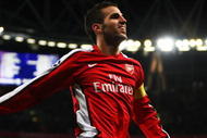LONDON, ENGLAND - NOVEMBER 04: Cesc Fabregas of Arsenal celebrates scoring the third goal of the game during the UEFA Champions League Group H match between Arsenal and AZ Alkmaar at the Emirates Stadium on November 4, 2009 in London, England. (Photo by Phil Cole/Getty Images)