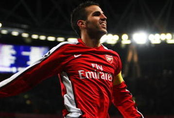 LONDON, ENGLAND - NOVEMBER 04:  Cesc Fabregas of Arsenal celebrates scoring the third goal of the game during the UEFA Champions League Group H match between Arsenal and AZ Alkmaar at the Emirates Stadium on November 4, 2009 in London, England.  (Photo by Phil Cole/Getty Images)