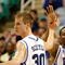 GREENSBORO, NC - MARCH 19:  Nolan Smith #2 of the Duke Blue Devils celebrates a basket with Jon Scheyer #30 and David McClure #14 against the Binghamton Bearcats during the first round of the NCAA Division I Men's Basketball Tournament at the Greensboro Coliseum on March 19, 2009 in Greensboro, North Carolina.  (Photo by Streeter Lecka/Getty Images)