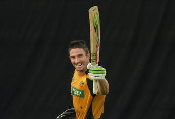 HYDERABAD, INDIA - NOVEMBER 05:  Shaun Marsh of Australia celebrates scoring his century during the fifth One Day International match between India and Australia at Rajiv Gandhi International Cricket Stadium on November 5, 2009 in Hyderabad, India.  (Photo by Mark Kolbe/Getty Images)
