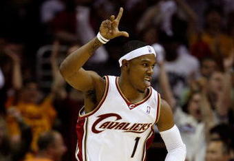 CLEVELAND - MAY 28:  Daniel Gibson #1 of the Cleveland Cavaliers reacts after making a three point basket against the Orlando Magic in Game Five of the Eastern Conference Finals during the 2009 Playoffs at Quicken Loans Arena on May 28, 2009 in Cleveland, Ohio. NOTE TO USER: User expressly acknowledges and agrees that, by downloading and or using this photograph, User is consenting to the terms and conditions of the Getty Images License Agreement  (Photo by Gregory Shamus/Getty Images)