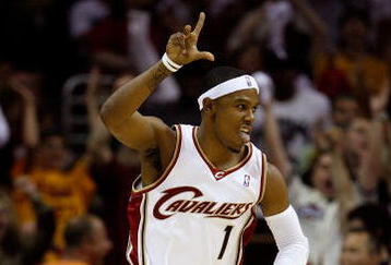CLEVELAND - MAY 28:  Daniel Gibson #1 of the Cleveland Cavaliers reacts after making a three point basket against the Orlando Magic in Game Five of the Eastern Conference Finals during the 2009 Playoffs at Quicken Loans Arena on May 28, 2009 in Cleveland, Ohio. NOTE TO USER: User expressly acknowledges and agrees that, by downloading and or using this photograph, User is consenting to the terms and conditions of the Getty Images License Agreement  (Photo by Gregory Shamus/Getty Images)