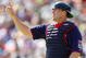 DETROIT - OCTOBER 1: Catcher Mike Redmond #55 of the Minnesota Twins puts holds up his fingers signaling 'two-outs' against the Detroit Tigers during the game on October 1, 2009 at Comerica Park in Detroit, Michigan. (Photo by Gregory Shamus/Getty Images)