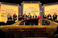 CHARLOTTE, NC - MARCH 6:  The media interview people involved in the decision to bring the NASCAR Hall of Fame to Charlotte North Carolina during the NASCAR press conference at the Charlotte Convention Center on March 6, 2006 in Charlotte, North Carolina.  (Photo by Streeter Lecka/Getty Images)