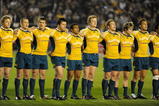TOKYO - OCTOBER 31:  The Wallabies line up for the national Anthems prior to the 2009 Bledisloe Cup match between the New Zealand All Blacks and the Australian Wallabies at the National Stadium on October 31, 2009 in Tokyo, Japan.  (Photo by Ross Land/Getty Images)