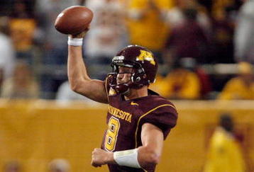 MINNEAPOLIS - NOVEMBER 01:  Adam Weber #8 of the Minnesota Golden Gophers fakes a pass down field as he scrambles out of  the pocket against the Northwestern Wildcats during the third quarter at the Hubert H.Humphrey Metrodome on November 1, 2008 in Minneapolis, Minnesota.  (Photo by Harry How/Getty Images)