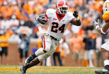 KNOXVILLE, TN - OCTOBER 10: Washaun Ealey #24 of the Georgia Bulldogs runs with the ball during the SEC game against the Tennessee Volunteers at Neyland Stadium on October 10, 2009 in Knoxville, Tennessee. (Photo by Andy Lyons/Getty Images)