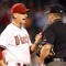 PHOENIX - SEPTEMBER 23:  Manager A.J. Hinch of the Arizona Diamondbacks argues a call with umpire Marty Foster during the major league baseball game against the San Francisco Giants at Chase Field on September 23, 2009 in Phoenix, Arizona.  (Photo by Christian Petersen/Getty Images)
