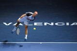 VALENCIA, SPAIN - NOVEMBER 02:  Nikolay Davydenko of Russia serves the ball in his first round match against Alejandro Falla of Colombia during the ATP 500 World Tour Valencia Open tennis tournament at the Ciudad de las Artes y las Ciencias on November 2, 2009 in Valencia, Spain. Davydenko won the match in two sets, 6-2 and 6-1.  (Photo by Jasper Juinen/Getty Images)