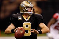 NEW ORLEANS - NOVEMBER 02: Quarterback Drew Brees #9 of the New Orleans Saints looks to pass during the game against the Atlanta Falcons at Louisana Superdome on November 2, 2009 in New Orleans, Louisiana. (Photo by Chris Graythen/Getty Images)