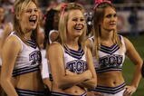 FORT WORTH, TX - OCTOBER 16:  TCU Horned Frogs cheerleaders wear pink ribbons for Breast Cancer Awareness month during play against the BYU Cougars at Amon G. Carter Stadium on October 16, 2008 in Fort Worth, Texas.  (Photo by Ronald Martinez/Getty Images)
