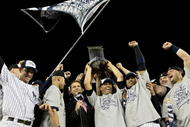 NEW YORK - NOVEMBER 04: The New York Yankees celebrate after their 7-3 win against the Philadelphia Phillies in Game Six of the 2009 MLB World Series at Yankee Stadium on November 4, 2009 in the Bronx borough of New York City. (Photo by Pool/Getty Images)