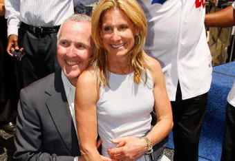 HOLLYWOOD - JUNE 20:  Team owner Frank McCourt (L) and wife Jamie attend a special star ceremony honoring the Los Angeles Dodgers with an Award of Excellence on the Hollywood Walk of Fame on June 20, 2008 in Hollywood, California.  (Photo by Vince Bucci/Getty Images)