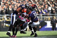 BALTIMORE - OCTOBER 11:  Chad Ochocinco #85 of the Cincinnati Bengals loses his helmet after an interference call during the game against the Baltimore Ravens at M&T Bank Stadium on October 11, 2009 in Baltimore, Maryland. The Bengals defeated the Ravens 17-14. (Photo by Larry French/Getty Images)