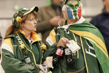 ST DENIS, FRANCE - OCTOBER 20: South Africa fans look on ahead of the IRB 2007 Rugby World Cup final match between South Africa and England held at the Stade de France October 20, 2007 in St Denis, France. (Photo by Tertius Pickard/ Gallo Images/Getty Images)