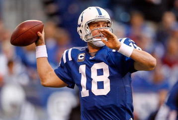 INDIANAPOLIS - NOVEMBER 01:  Peyton Manning #18 of the Indianapolis Colts throws a pass during the NFL game against the San Francisco 49ers at Lucas Oil Stadium on November 1, 2009 in Indianapolis, Indiana.  (Photo by Andy Lyons/Getty Images)