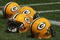 GREEN BAY, WI - AUGUST 03: Helmets sit on the field during the Green Bay Packers practice at summer training camp on August 3, 2009 at the Ray Nitschke Field in Green Bay, Wisconsin. (Photo by Jonathan Daniel/Getty Images)
