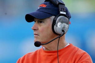 JACKSONVILLE, FL - JANUARY 01: Coach Al Groh of the Virginia Cavaliers watches play during the Gator Bowl against the Texas Tech Red Raiders at Jacksonville Municipal Stadium on January 1, 2008 in Jacksonville, Florida. (Photo by Sam Greenwood/Getty Images)