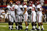 ATLANTA - SEPTEMBER 05: The Alabama Crimson Tide defense against the Virginia Tech Hokies during the Chick-fil-A Kickoff Game at Georgia Dome on September 5, 2009 in Atlanta, Georgia. (Photo by Kevin C. Cox/Getty Images)