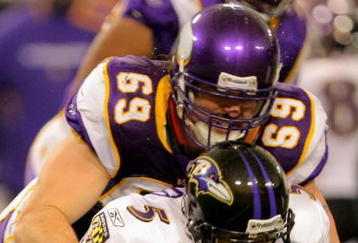 MINNEAPOLIS - OCTOBER 18:  Defensive end Jared Allen #69 of the Minnesota Vikings sacks quarterback Joe Flacco #5 of the Baltimore Ravens in the fourth quarter during NFL action at Hubert H. Humphrey Metrodome on October 18, 2009 in Minneapolis, Minnesota. The Vikings defeated the Ravens 33-31.  (Photo by Doug Pensinger/Getty Images)