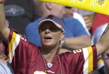 TAMPA, FL - NOVEMBER 25: A fan of the Washington Redskins cheers play against the Tampa Bay Buccaneers at the Raymond James Stadium on November 25, 2007 in Tampa, Florida.  The Bucs won 19-13. (Photo by Al Messerschmidt/Getty Images) *** Local Caption ***