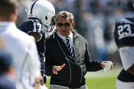 STATE COLLEGE, PA - SEPTEMBER 19: Head coach Joe Paterno of the Penn State Nittany Lions coaches on the sideline during a game against the Temple Owls on September 19, 2009 at Beaver Stadium in State College, Pennsylvania. (Photo by Hunter Martin/Getty Images)