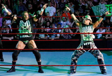 LAS VEGAS - AUGUST 24:  Wrestlers and tag team partners Triple H (L) and Shawn Michaels pose during the WWE Monday Night Raw show at the Thomas & Mack Center August 24, 2009 in Las Vegas, Nevada.  (Photo by Ethan Miller/Getty Images)