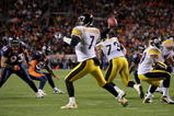 DENVER - OCTOBER 21:  Quarterback Ben Roethlisberger #7 of the Pittsburgh Steelers runs the offense against the Denver Broncos at Invesco Field at Mile High on October 21, 2007 in Denver, Colorado. The Broncos defeated the Steelers 31-28.  (Photo by Doug Pensinger/Getty Images)