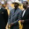PITTSBURGH - SEPTEMBER 07:  Former members of the Pittsburgh Steelers, L.C. Greenwood (L), Mel Blount, and 'Mean' Joe Greene (R) before a game against the Houston Texans on September 7, 2008 at Heinz Field in Pittsburgh, Pennsylvania.  (Photo by Ronald Martinez/Getty Images)