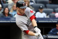 NEW YORK - SEPTEMBER 27: Jason Bay #44 of the Boston Red Sox connects for a third inning single against the New York Yankees on September 27, 2009 at Yankee Stadium in the Bronx borough of New York City. (Photo by Jim McIsaac/Getty Images)