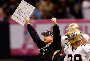 NEW ORLEANS - OCTOBER 04:  Head coach Sean Payton of the New Orleans Saints reacts after Darren Sharper #42 intercepts the ball against the New York Jets at the Louisana Superdome on October 4, 2009 in New Orleans, Louisiana.  The Saints defeated the Jets 24-10.  (Photo by Chris Graythen/Getty Images)