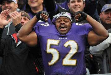 BALTIMORE - NOVEMBER 1: A fan of the Baltimore Ravens cheers against the Denver Broncos at M&T Bank Stadium on November 1, 2009 in Baltimore, Maryland. (Photo by Larry French/Getty Images)