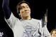 NEW YORK - NOVEMBER 4:  World Series MVP Hideki Matsui #55 of the New York Yankees celebrates with the MVP trophy after their 7-3 win against the Philadelphia Phillies in Game Six of the 2009 MLB World Series at Yankee Stadium on November 4, 2009 in the Bronx borough of New York City.  (Photo by David J. Phillip-Pool/Getty Images)