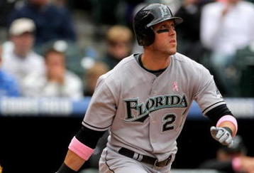 DENVER - MAY 10:  Jeremy Hermida #27 of the Florida Marlins takes an at bat against the Colorado Rockies during MLB action at Coors Field on May 10, 2009 in Denver, Colorado. Hermida was one of many players using pink bats in Major League Baseball today as part of the 'Going To Bat Against Breast Cancer' promotion. The Rockies defeated the Marlins 3-2.  (Photo by Doug Pensinger/Getty Images)