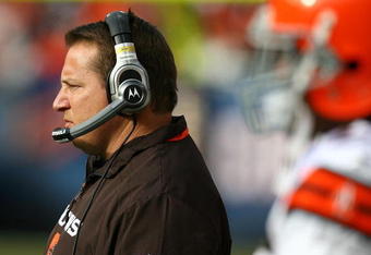 CHICAGO - NOVEMBER 01: Head coach Eric Mangini of the Cleveland Browns watches as his team takes on the Chicago Bears at Soldier Field on November 1, 2009 in Chicago, Illinois. The Bears defeated the Browns 30-6. (Photo by Jonathan Daniel/Getty Images)