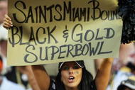 MIAMI - OCTOBER 25:  A Saints' fan shows her support as the New Orleans Saints take on the Miami Dolphins at Land Shark Stadium on October 25, 2009 in Miami, Florida. The Saints defeated the Dolphins 46-34.  (Photo by Doug Benc/Getty Images)
