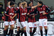 MILAN, ITALY - OCTOBER 31:  Players of AC Milan celebrate Marco Borriello's second goal during the Serie A match between AC Milan and Parma FC at Stadio Giuseppe Meazza on October 31, 2009 in Milan, Italy.  (Photo by Massimo Cebrelli/Getty Images)