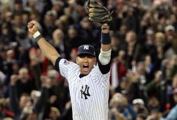 NEW YORK - NOVEMBER 04:  Alex Rodriguez #13 of the New York Yankees celebrates after their 7-3 win against the Philadelphia Phillies in Game Six of the 2009 MLB World Series at Yankee Stadium on November 4, 2009 in the Bronx borough of New York City.  (Photo by Jed Jacobsohn/Getty Images)