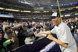 NEW YORK - NOVEMBER 04:  Mariano Rivera #42 of the New York Yankees celebrates with the fans after their 7-3 win against the Philadelphia Phillies in Game Six of the 2009 MLB World Series at Yankee Stadium on November 4, 2009 in the Bronx borough of New York City.  (Photo by Nick Laham/Getty Images)
