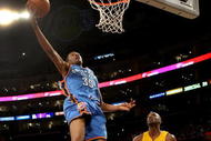 LOS ANGELES, CA - FEBRUARY 10: Kevin Durant #35 of the Oklahoma City Thunder goes up for a shot over Lamar Odom #7 of the Los Angeles Lakers on February 10, 2009 at Staples Center in Los Angeles, California. The Lakers won 105-98. NOTE TO USER: User expressly acknowledges and agrees that, by downloading and/or using this Photograph, user is consenting to the terms and conditions of the Getty Images License Agreement. (Photo by Stephen Dunn/Getty Images)