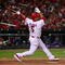 ST. LOUIS, MO - OCTOBER 10:  Albert Pujols #5 of the St. Louis Cardinals hits an RBIsingle against the Los Angeles Dodgers in the eighth inning of Game Three of the NLDS during the 2009 MLB Playoffs at Busch Stadium on October 10, 2009 in St. Louis, Missouri. (Photo by Dilip Vishwanat/Getty Images)