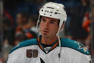 UNIONDALE, NY - OCTOBER 17: Brad Staubitz #59 of the San Jose Sharks skates against the New York Islanders at the Nassau Coliseum on October 17, 2009 in Uniondale, New York. (Photo by Bruce Bennett/Getty Images)